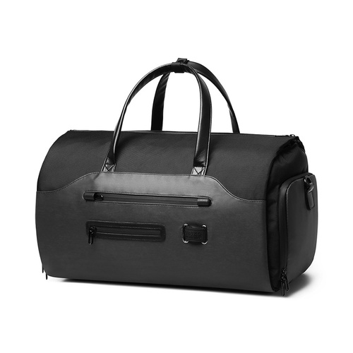 Men's Black Waterproof Multi-Functional Travel Duffel Bag - Foldable Short Trip Gym Bag with Shoe Compartment - Main Image