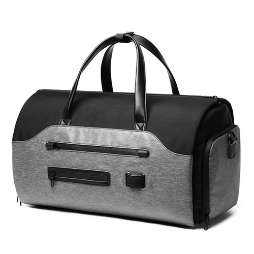 Men's Gray Waterproof Multi-Functional Travel Duffel Bag - Foldable Short Trip Gym Bag with Shoe Compartment - Main Image