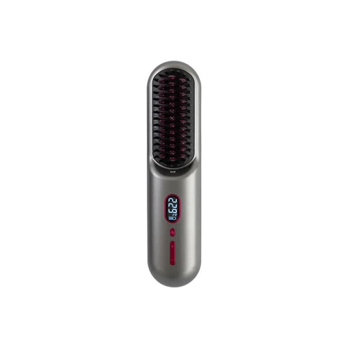 Gray Rechargeable Portable Ionic Hair Straightening Comb - USB Wireless Travel Hair Style - Main Image