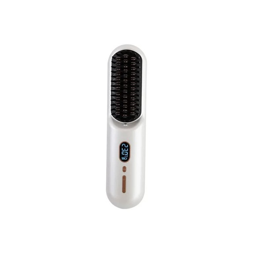 White Rechargeable Portable Ionic Hair Straightening Comb - USB Wireless Travel Hair Style - Main Image