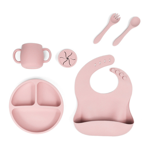 Pink 1525# Silicone Baby Feeding Set - Suction Plate, Bib, Cup & Utensils | BPA-Free Baby Tableware - Main Image