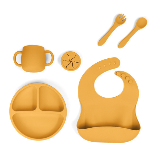 Yellow 1183# Silicone Baby Feeding Set - Suction Plate, Bib, Cup & Utensils | BPA-Free Baby Tableware - Main Image