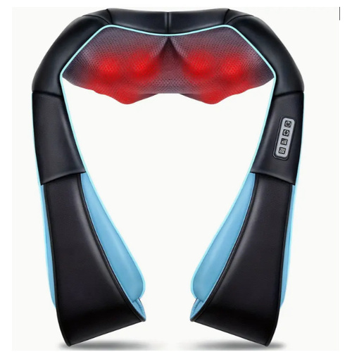 Portable Kneading Neck and Shoulder Massager with Heat - Four-Button Design, Blue - Main Image