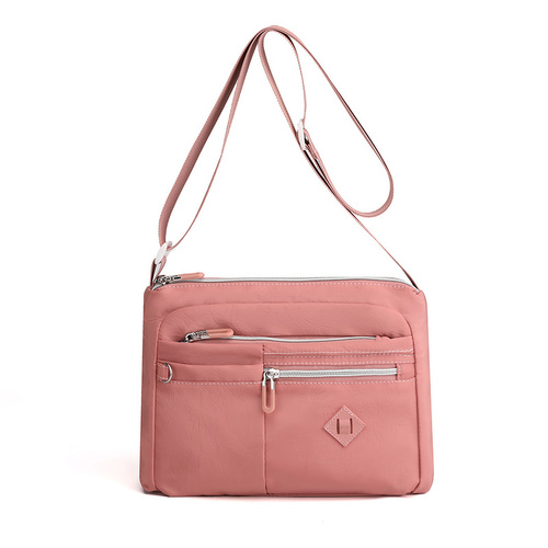 Lightweight Nylon Crossbody Shoulder Bag - Pink, Adjustable Strap, Multi-Pocket Design - Main Image