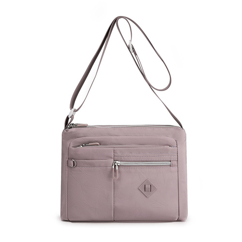 Lightweight Nylon Crossbody Shoulder Bag - Purple, Adjustable Strap, Multi-Pocket Design - Main Image