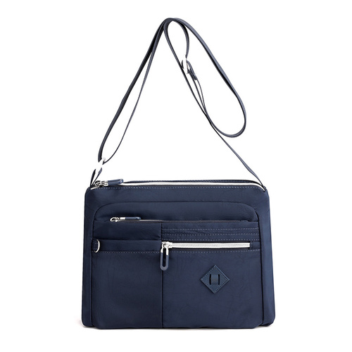 Lightweight Nylon Crossbody Shoulder Bag - Dark Blue, Adjustable Strap, Multi-Pocket Design - Main Image