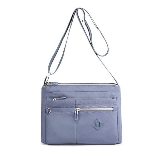 Lightweight Nylon Crossbody Shoulder Bag - Light Blue, Adjustable Strap, Multi-Pocket Design - Main Image
