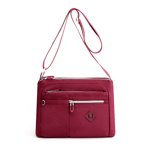 Lightweight Nylon Crossbody Shoulder Bag - Date Red, Adjustable Strap, Multi-Pocket Design - Main Image