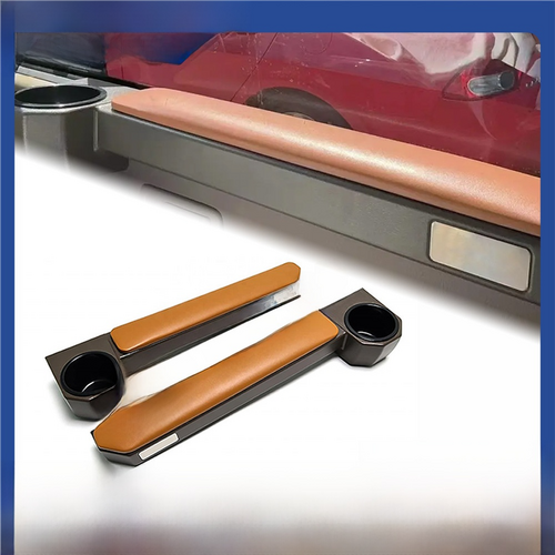 Toyota Land Cruiser FJ76/FJ79 Center Console and Door Armrest Cup Holder Set - Brown Leather - Main Image