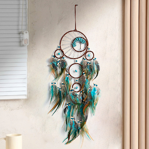 Handmade Dream Catcher with Feathers - Bohemian Wall Hanging Decorative Wind Chime - Main Image