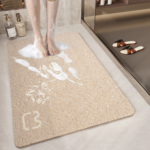 Cat Head Beige Non-Slip Loofah-Style Bathroom Mat - Quick-Dry and Soft 44*75cm - Main Image