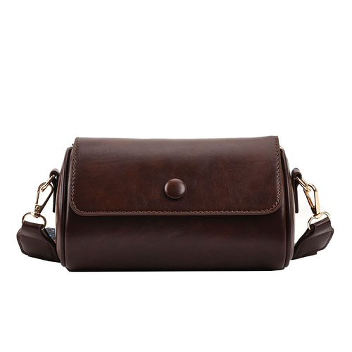 Coffee Vintage PU Leather Shoulder Bag with Adjustable Strap - Compact and Stylish - Main Image