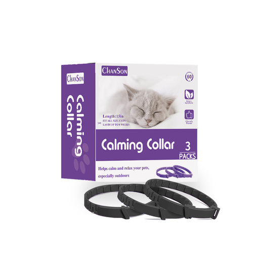 Black Calming Collars for Cats - Natural Anxiety Relief, Adjustable, 3 Pack (2 set/6PCS) - Main Image