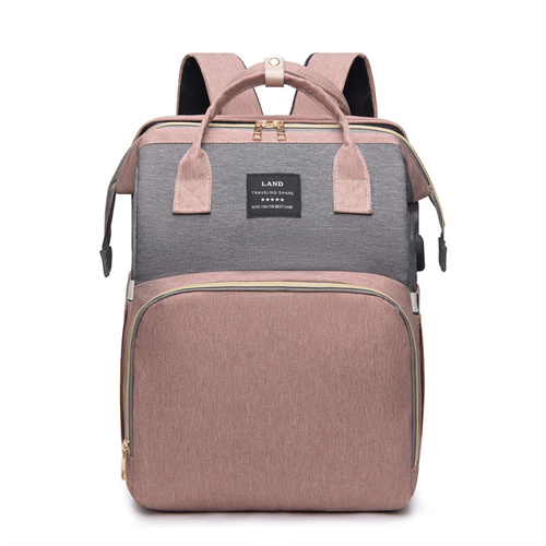 Multifunctional Diaper Backpack with Mosquito Net and Insulated Pockets - Pink and Grey - Main Image