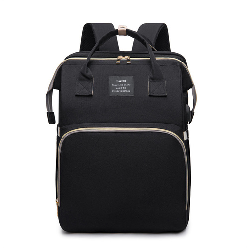 Multifunctional Diaper Backpack with Mosquito Net and Insulated Pockets - Black - Main Image