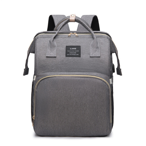 Multifunctional Diaper Backpack with Mosquito Net and Insulated Pockets -Gray - Main Image