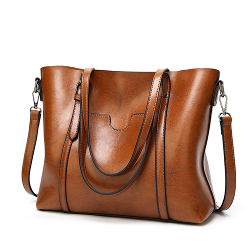 Elegant PU Leather Tote Bag with Detachable Strap - Brown - Main Image