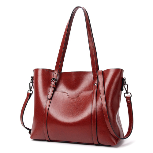 Elegant PU Leather Tote Bag with Detachable Strap - Wine Red - Main Image