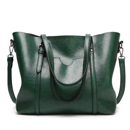 Elegant PU Leather Tote Bag with Detachable Strap - Green - Main Image