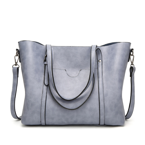 Elegant PU Leather Tote Bag with Detachable Strap - Light Blue - Main Image