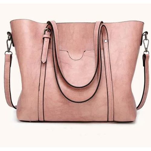 Elegant PU Leather Tote Bag with Detachable Strap - Pink - Main Image