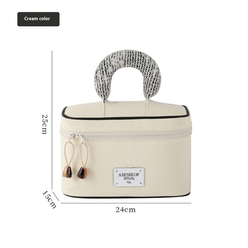 Portable Waterproof Cosmetic Bag with Handle - Cream White - Main Image
