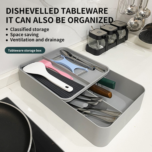 Kitchen Tableware Rack - Non-Punching Installation, Gray - Main Image