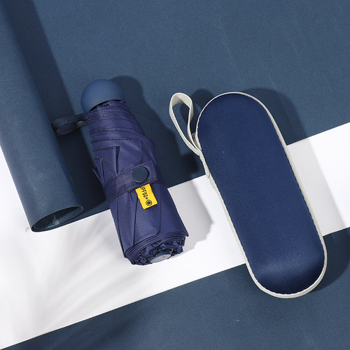 Navy Blue Compact 5-Fold Umbrella with UV Protection, Wind Resistance, and Travel-Friendly Design - Main Image