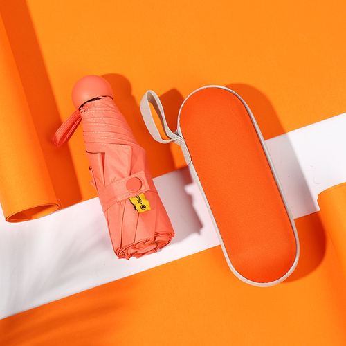 Orange Compact 5-Fold Umbrella with UV Protection, Wind Resistance, and Travel-Friendly Design - Main Image