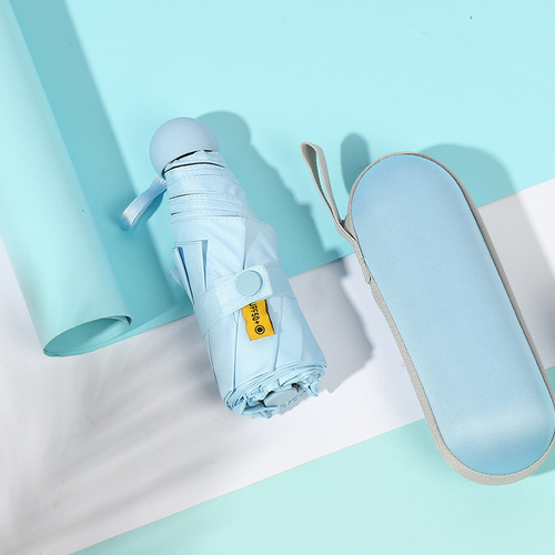 Sky Blue Compact 5-Fold Umbrella with UV Protection, Wind Resistance, and Travel-Friendly Design - Main Image
