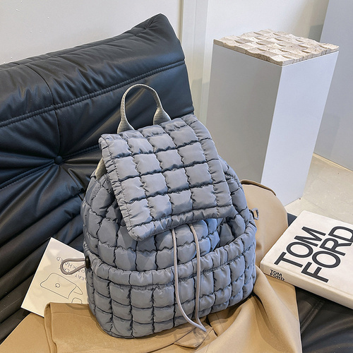 Lightweight Quilted Nylon Backpack with Adjustable Straps - Gray - Main Image