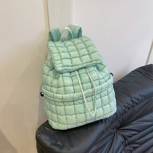Lightweight Quilted Nylon Backpack with Adjustable Straps - Pine Green - Main Image