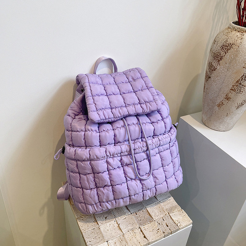 Lightweight Quilted Nylon Backpack with Adjustable Straps - Purple - Main Image