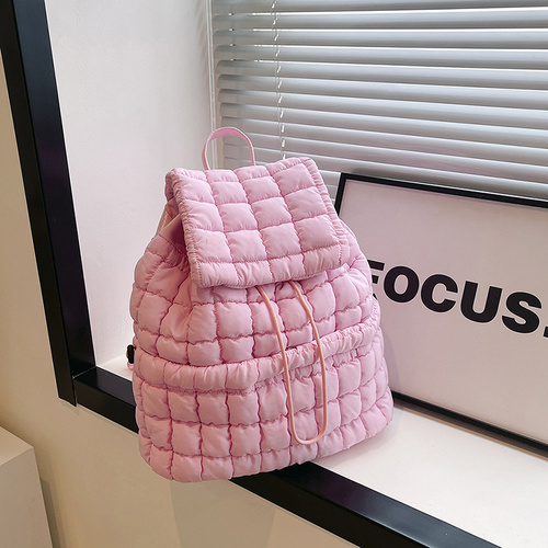 Lightweight Quilted Nylon Backpack with Adjustable Straps - Pink - Main Image