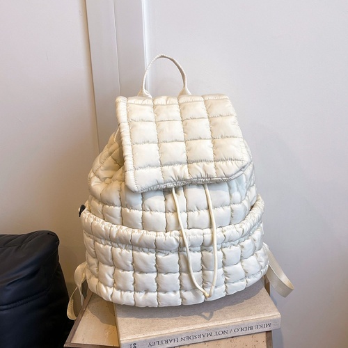 Lightweight Quilted Nylon Backpack with Adjustable Straps - Ivory White - Main Image