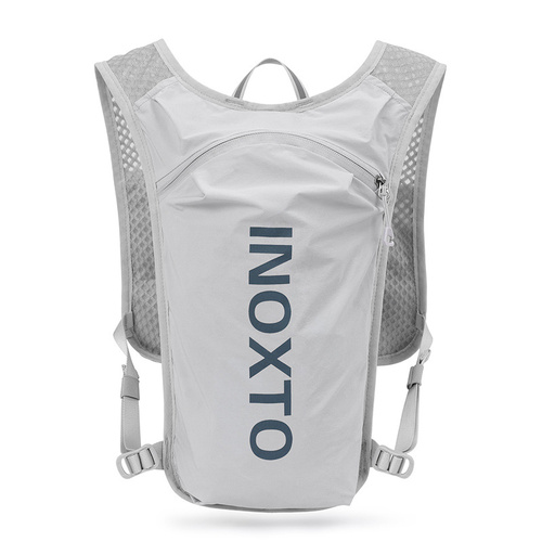 Lightweight Hydration Running Vest with 5L Capacity and Reflective Strips, Gray backpack with Dark blue text - Main Image
