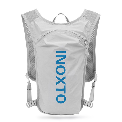 Lightweight Hydration Running Vest with 5L Capacity and Reflective Strips, Gray backpack with Blue text - Main Image