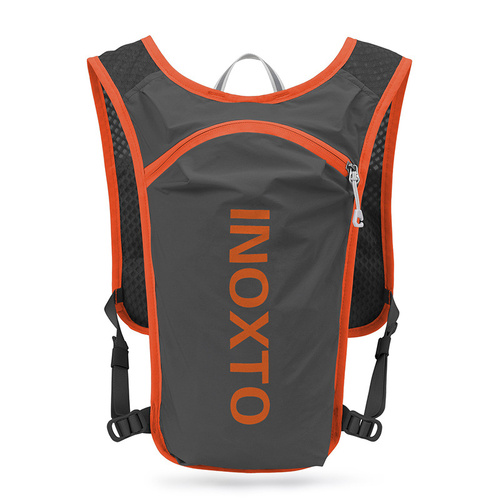 Lightweight Hydration Running Vest with 5L Capacity and Reflective Strips, Dark Gray backpack with orange text - Main Image