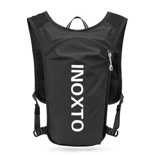 Lightweight Hydration Running Vest with 5L Capacity and Reflective Strips, Black backpack with white text - Main Image