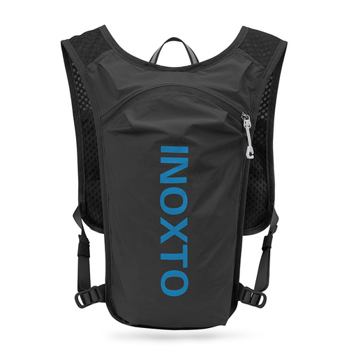 Lightweight Hydration Running Vest with 5L Capacity and Reflective Strips, Black backpack with blue text - Main Image