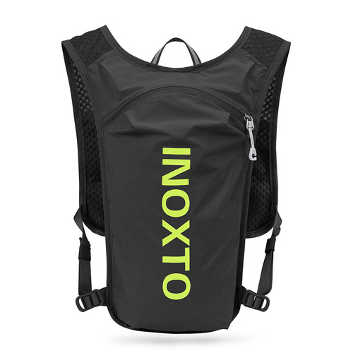 Lightweight Hydration Running Vest with 5L Capacity and Reflective Strips, Black backpack with green text - Main Image