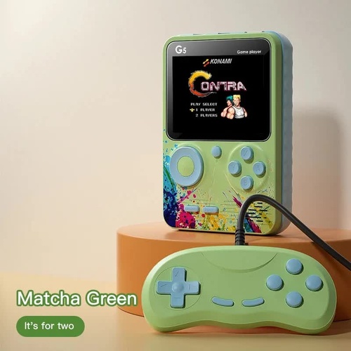 G5 Retro Handheld Game Console with 500 Classic Games - Green with gamepad - Main Image