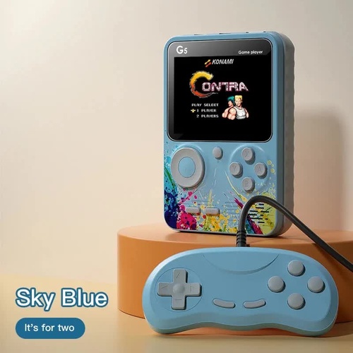 G5 Retro Handheld Game Console with 500 Classic Games - Sky Blue with gamepad - Main Image
