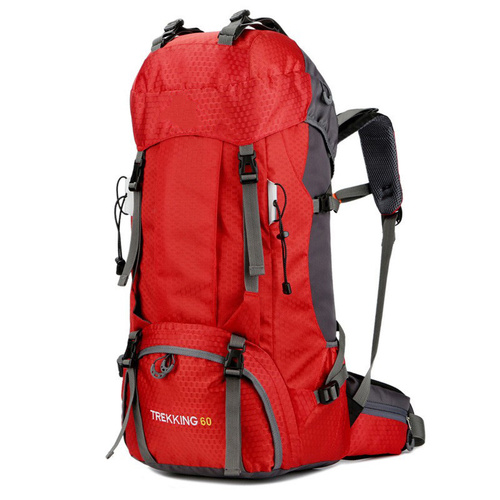 Red 60L Waterproof Hiking Backpack with Multi-Pocket Design for Outdoor Adventures - Main Image
