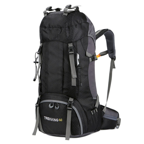 Black 60L Waterproof Hiking Backpack with Multi-Pocket Design for Outdoor Adventures - Main Image