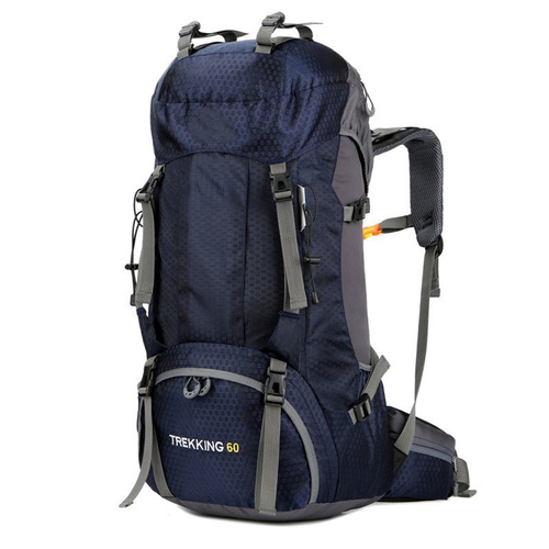 Dark Blue 60L Waterproof Hiking Backpack with Multi-Pocket Design for Outdoor Adventures - Main Image