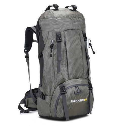 Gray 60L Waterproof Hiking Backpack with Multi-Pocket Design for Outdoor Adventures - Main Image
