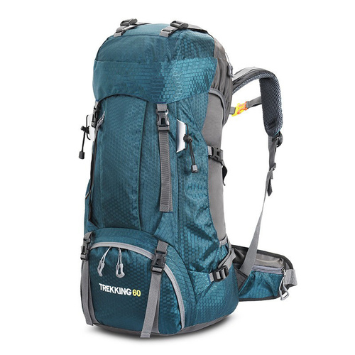 Turquoise 60L Waterproof Hiking Backpack with Multi-Pocket Design for Outdoor Adventures - Main Image
