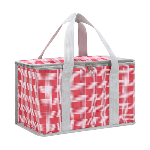 2PCS Red Insulated Picnic Lunch Bag with Checkered Design, Thermal Storage for Hot and Cold Items - Main Image