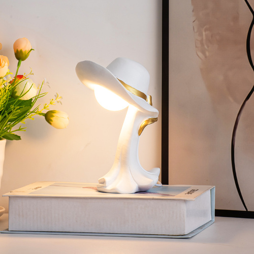 White Creative Cowboy Hat USB Table Lamp for Home and Office Decor - Main Image
